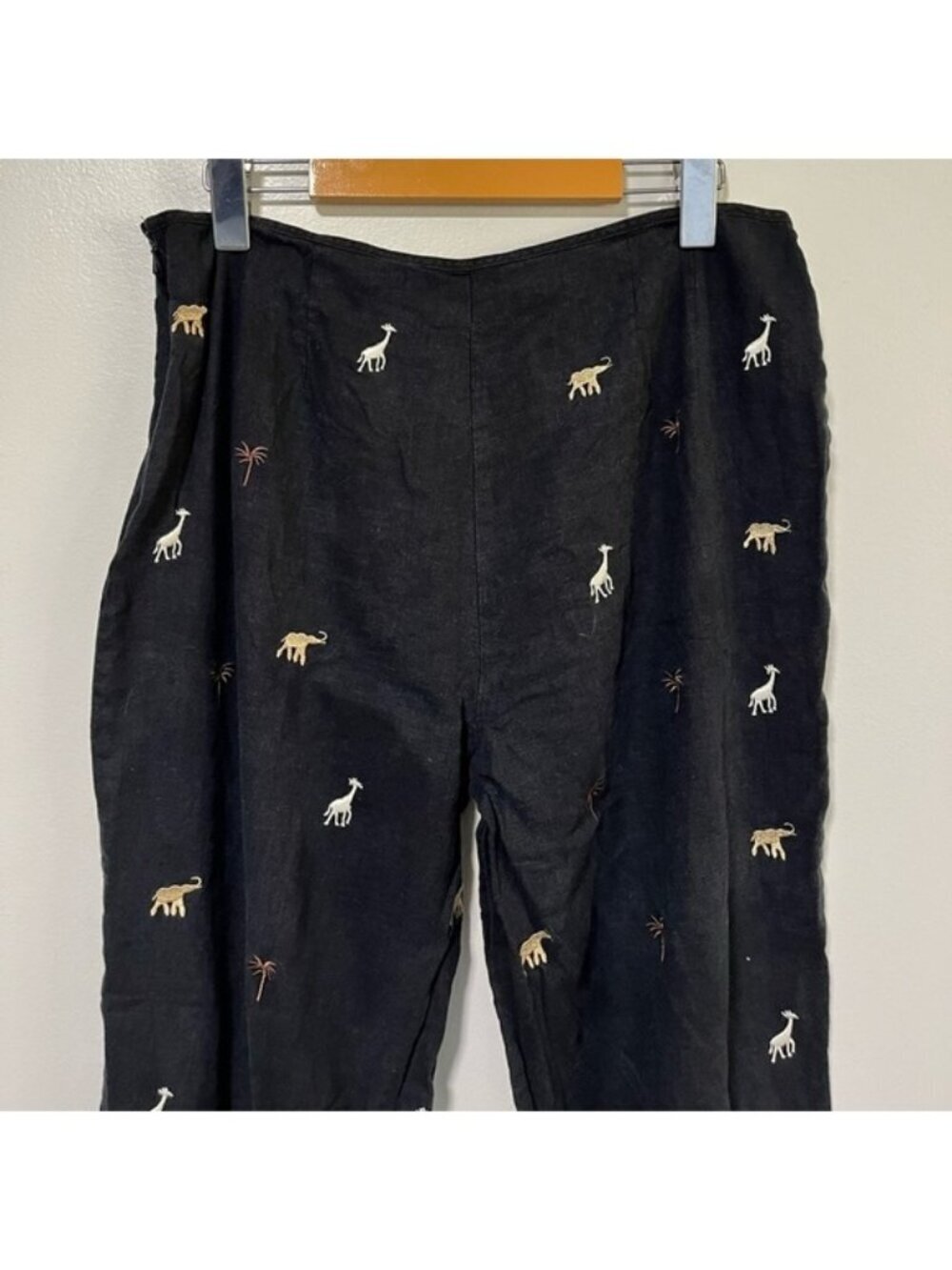 Peter Martin Black Linen Blend Embroidered Animal Pants - Size 12 - Picture 10 of 12